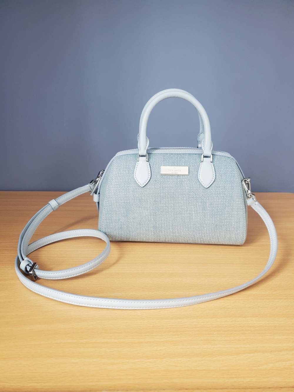 Madison Studded Denim Small Dolly Duffle. NWT.